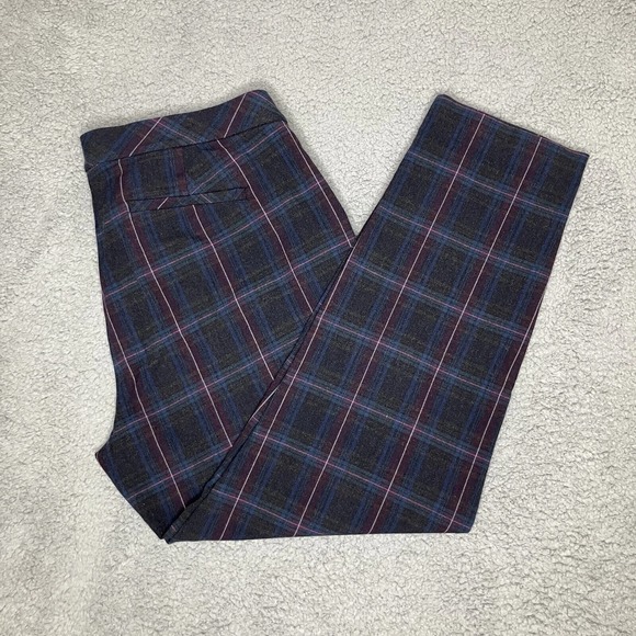 J. Jill Pants - J. Jill Pants 14 Stretch Gray Jewel Gem Toned Tartan Plaid Chino Slacks Soft EUC